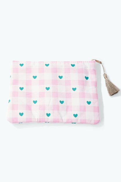 Heart gingham print pouch 21x16 cm CY70