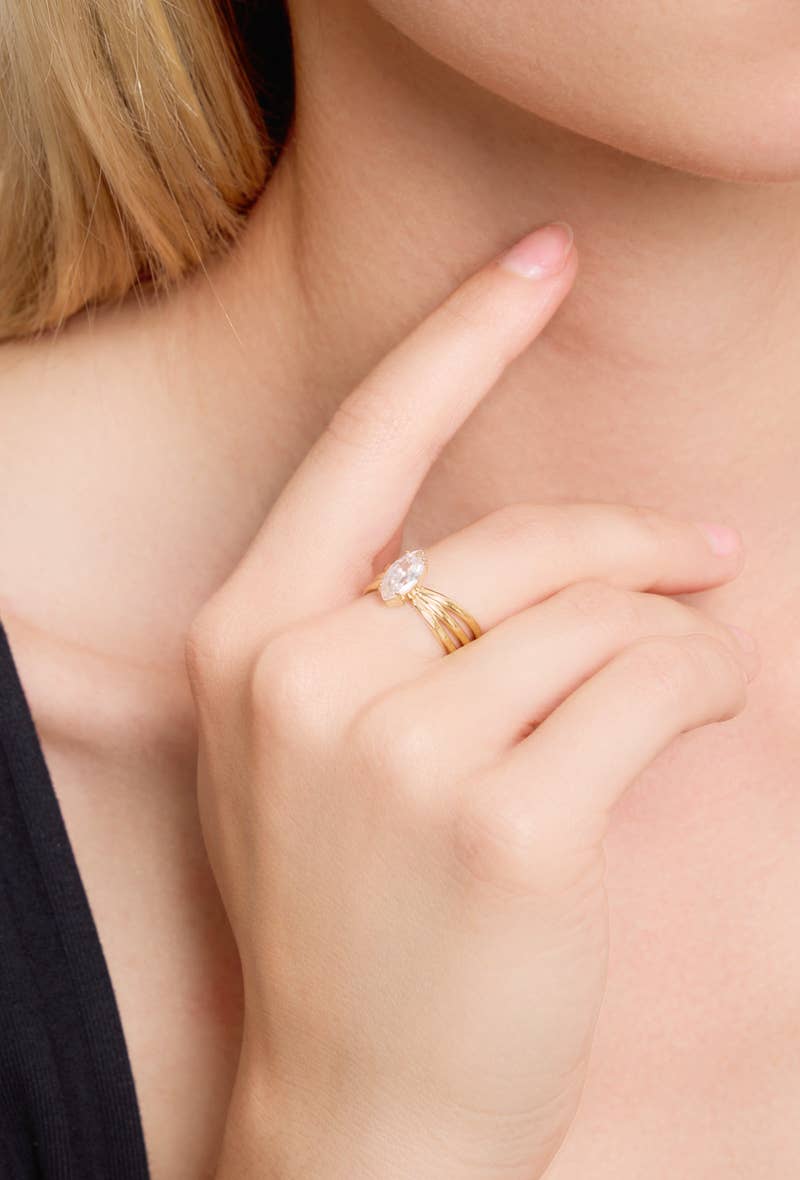 Bague avec pierre strasse en acier inoxydable 424RX18