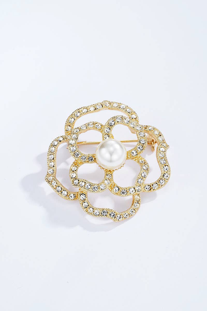 Broche en forme de fleur avec strass BHY01