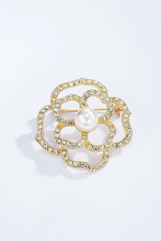 Broche en forme de fleur avec strass BHY01
