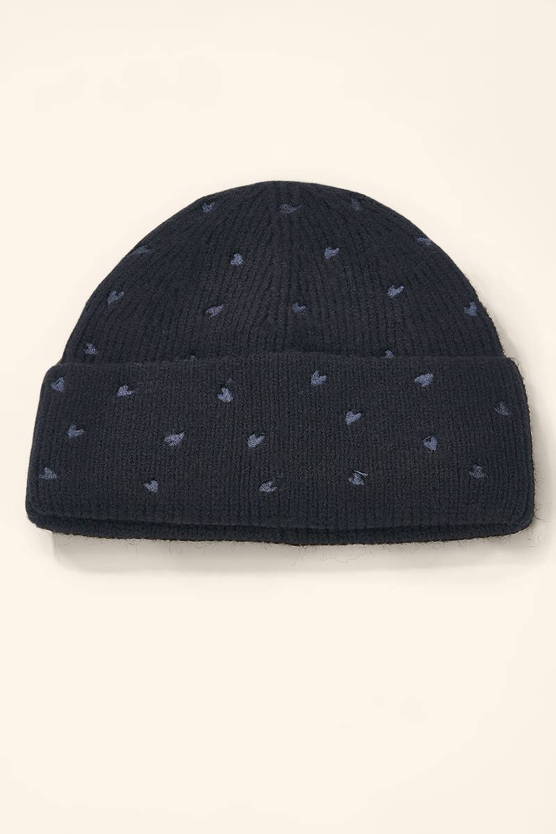 Ribbed beanie with small embroidered hearts MJ308SD