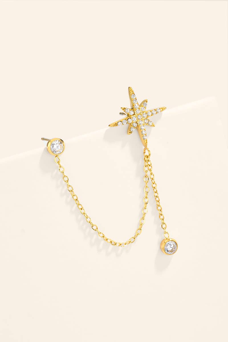 Mono-boucle double piercing étoile en acier 124AQ809