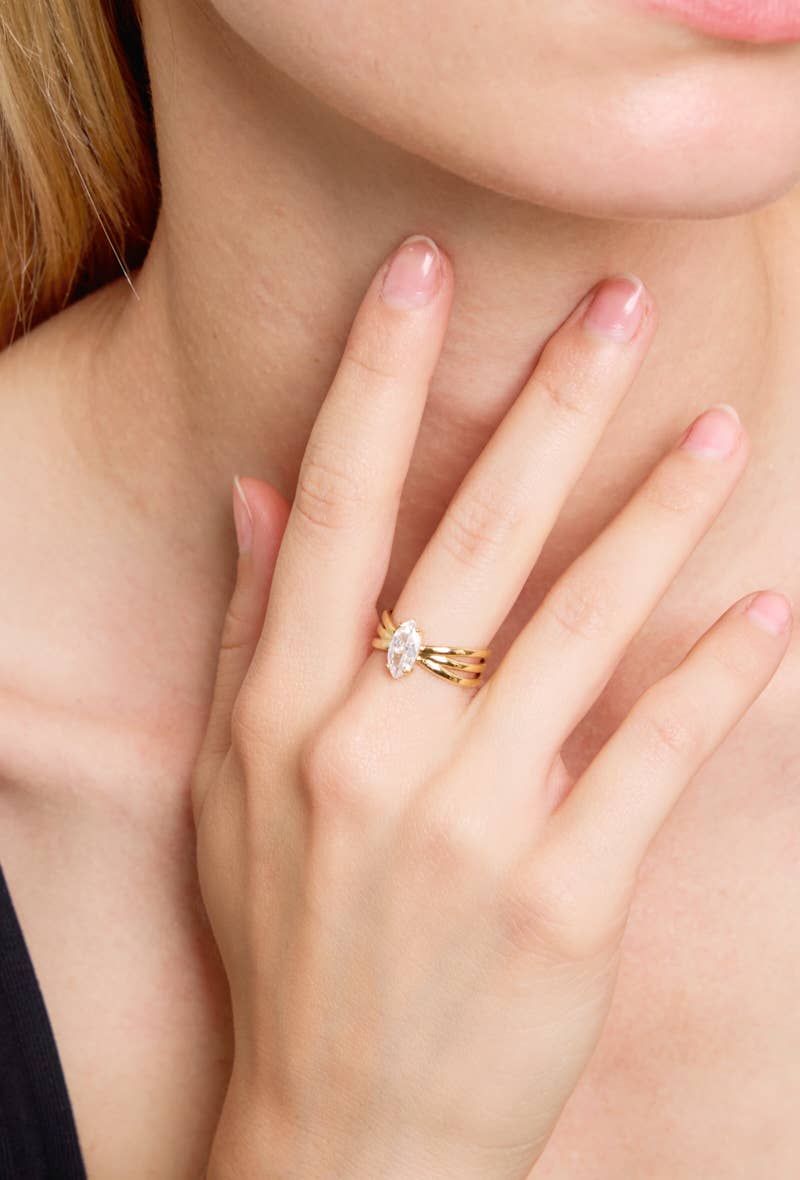 Bague avec pierre strasse en acier inoxydable 424RX18