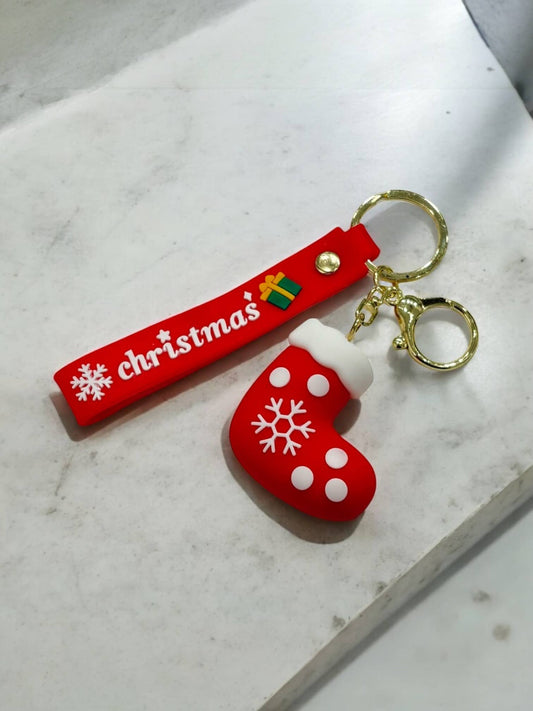Grigri de sac et porte-clé chaussette de Noël PC1
