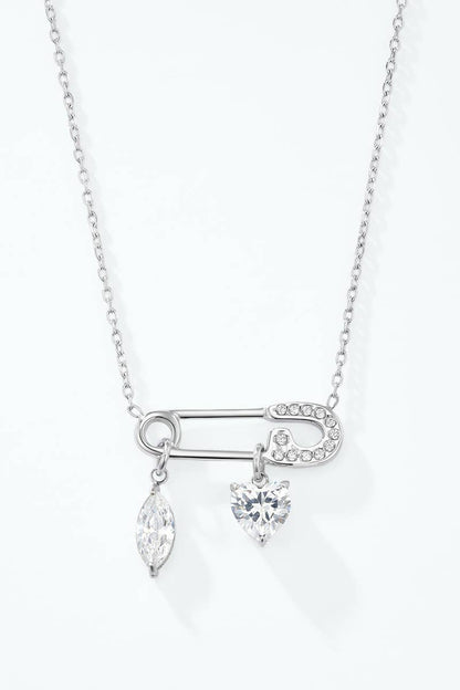 Safety pin necklace with cubic zirconia in steel 224AQ391