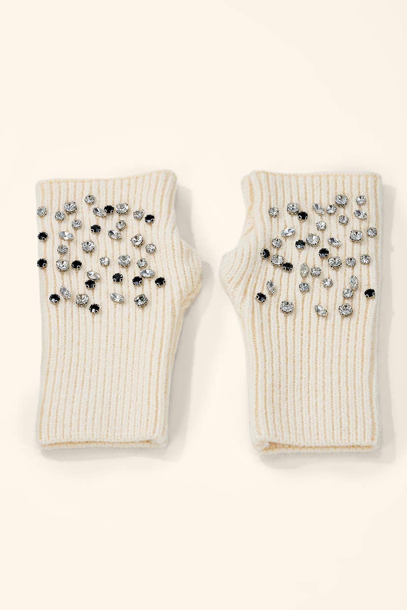 Rhinestone-knitted mitten MT205SD