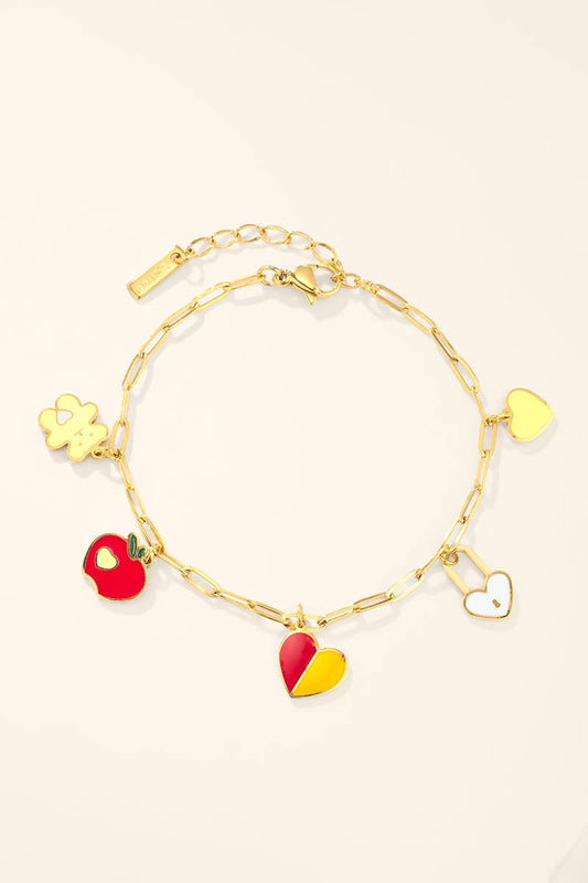 Bracelet breloques cœurs et fruits en acier 324AQ395