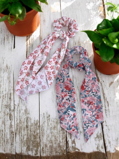 Floral print ribbon scrunchie FQ27
