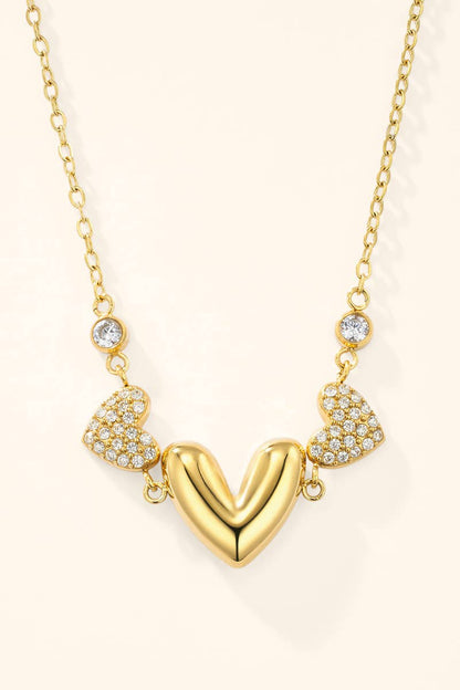 Collier triple cœurs et zircons en acier inoxydable 224AQ373