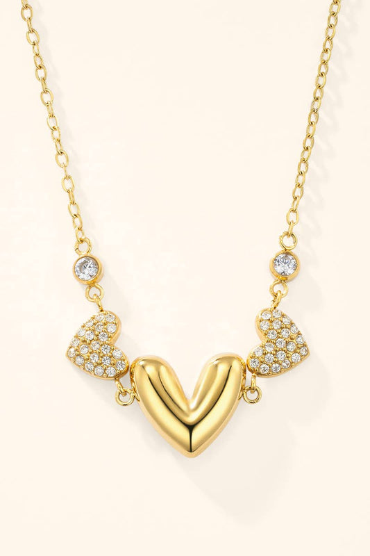 Collier triple cœurs et zircons en acier inoxydable 224AQ373