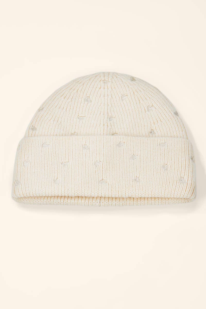 Ribbed beanie with small embroidered hearts MJ308SD
