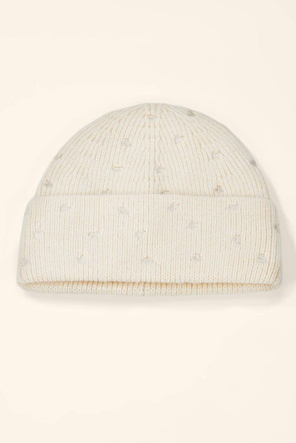 Ribbed beanie with small embroidered hearts MJ308SD