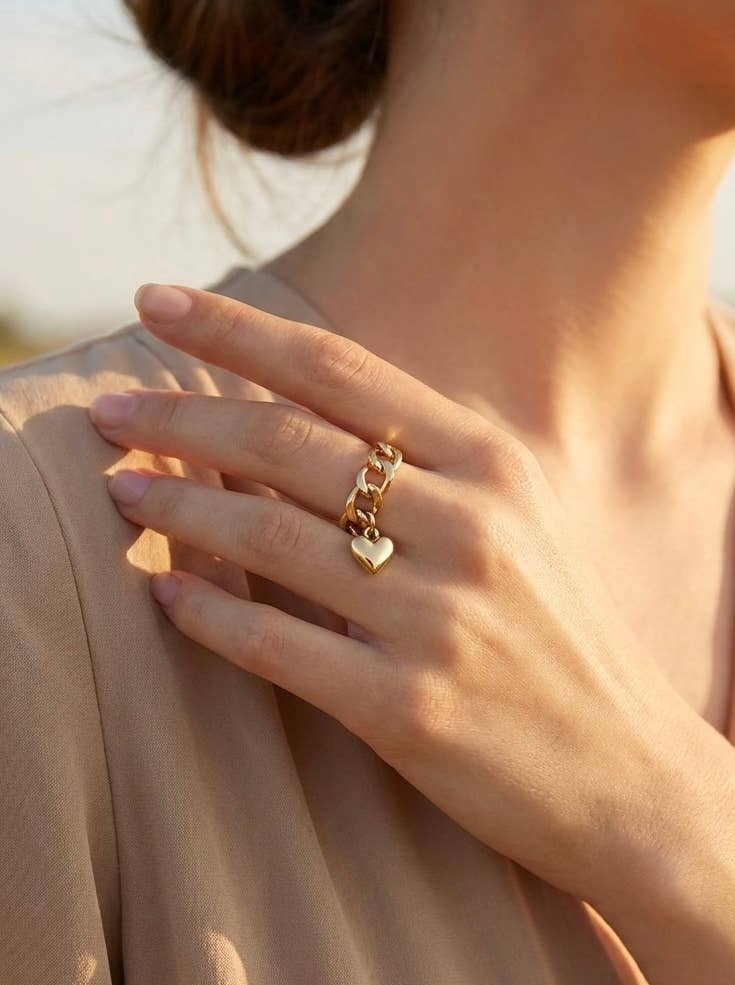Bague à charm cœur en acier inoxydable 424RX252
