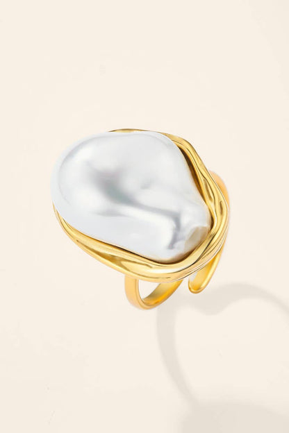 Stainless steel white pearl ring 424AQ319