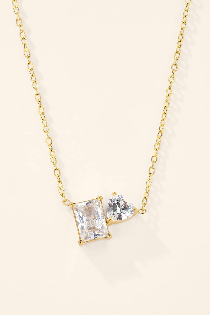 Collier Toi & Moi à zircons en acier inoxydable 224AQ395