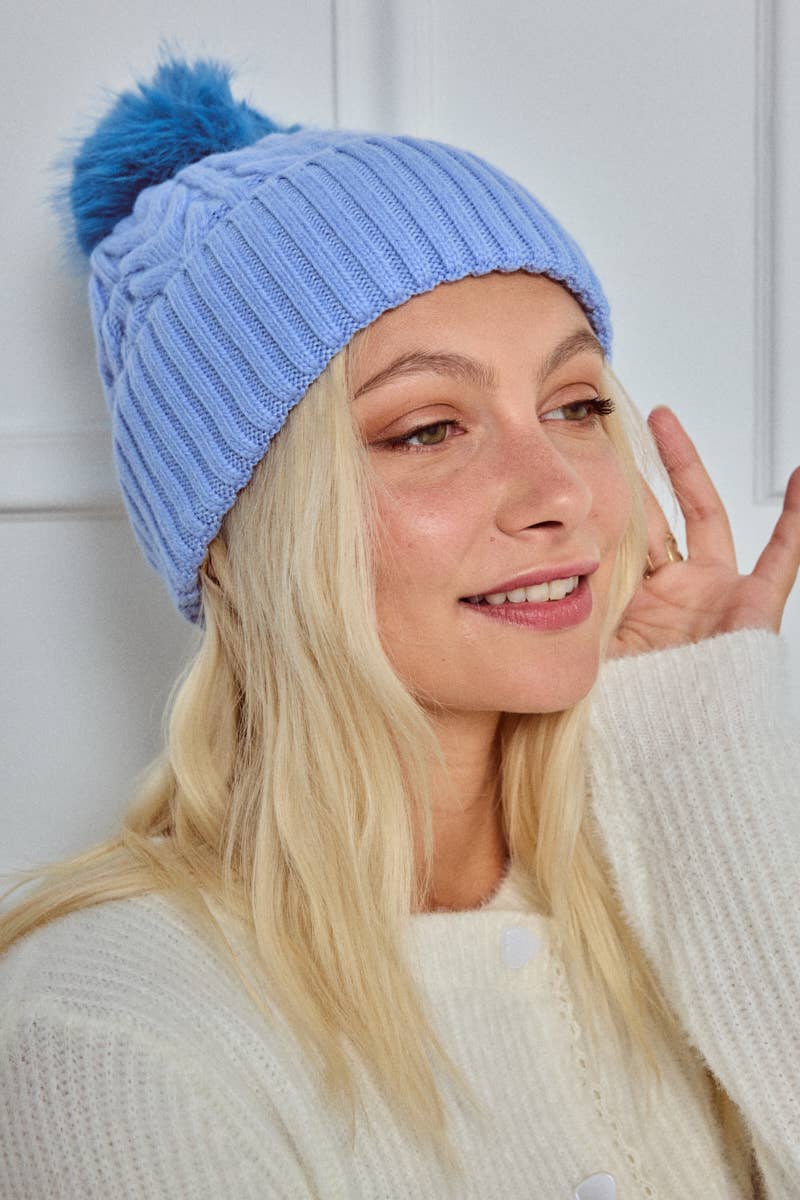 Cable-knit wool beanie with pom-pom MJ204SD