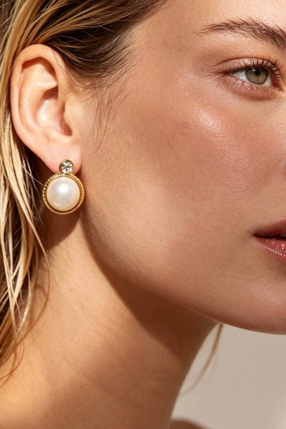 Boucles d’oreilles perle et zircon en acier 124AQ317