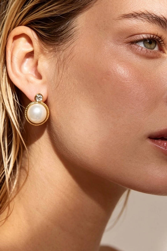 Boucles d’oreilles perle et zircon en acier 124AQ317