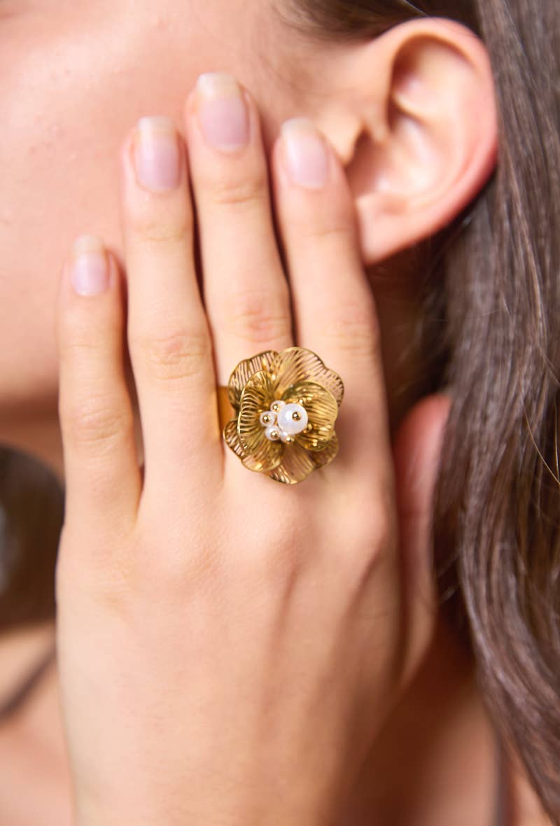 Bague fleurs en acier inoxydable 424YC69
