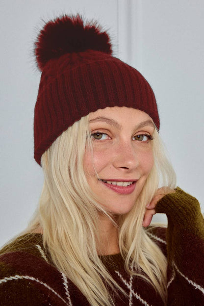 Cable-knit wool beanie with pom-pom MJ204SD