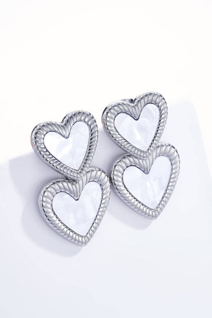 Boucles d'oreilles cœur nacré en acier inoxydable 124DY21K