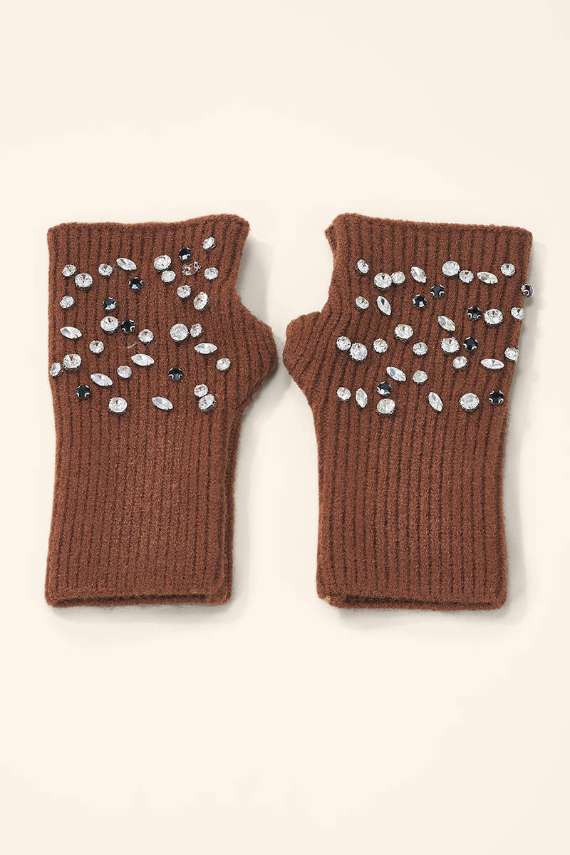 Rhinestone-knitted mitten MT205SD