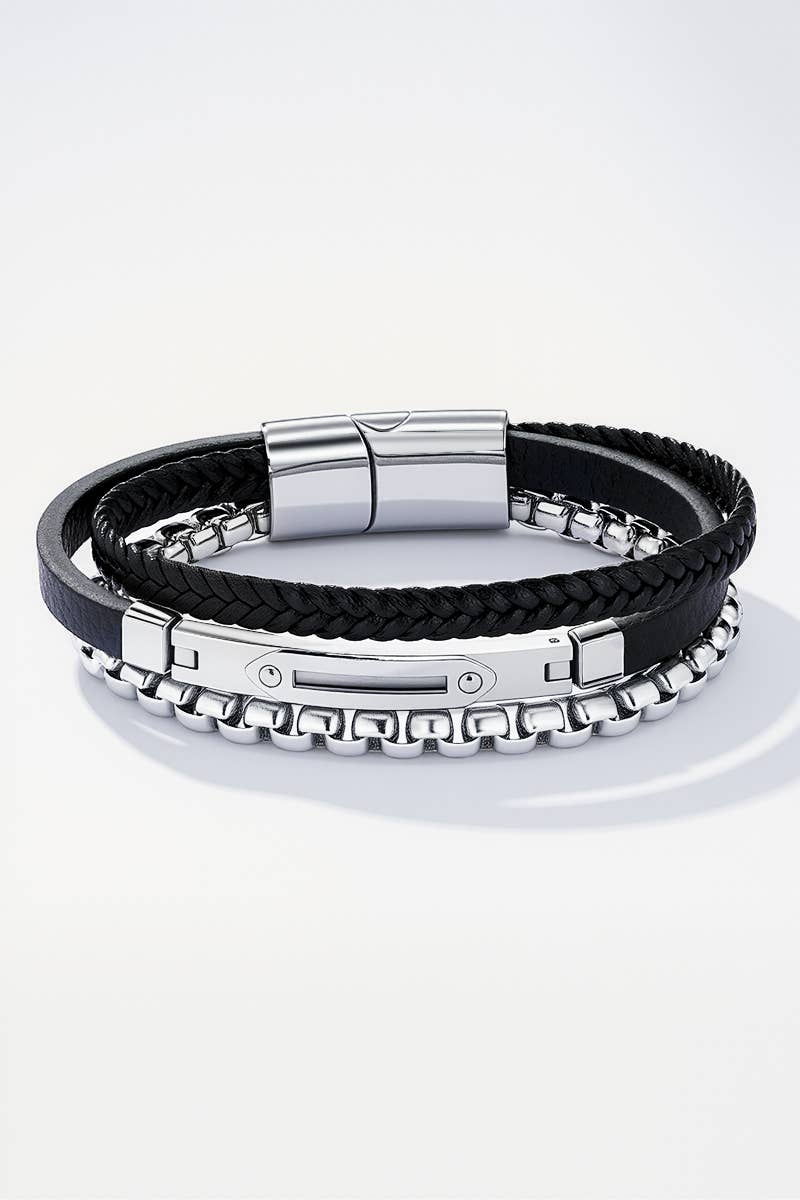 Leather and stainless steel bracelet 324OP79