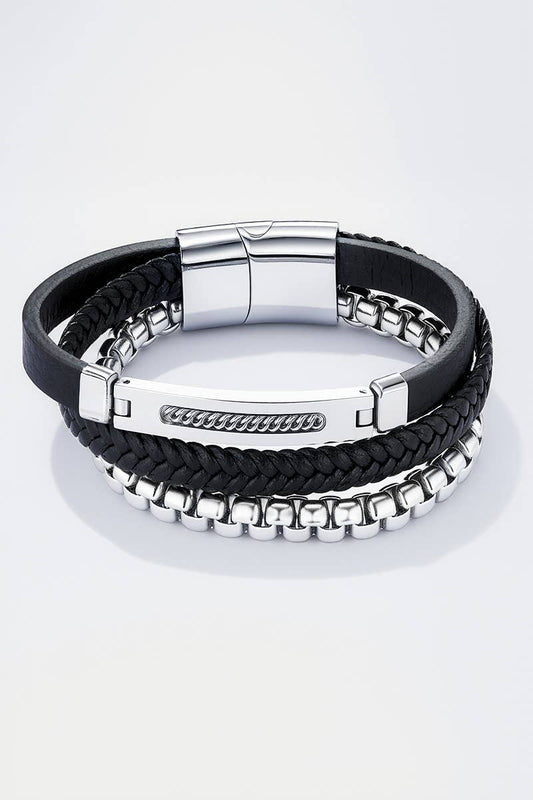 Bracelet en cuir et en acier inoxydable 324OP78