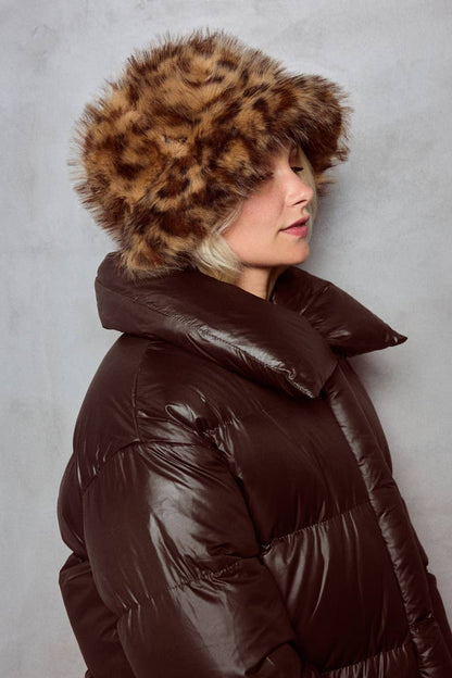 Leopard faux fur bucket hat MJ211SD