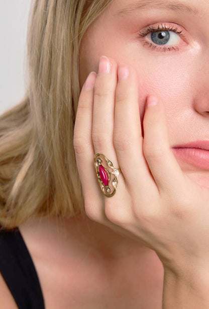 Bague avec pierre colorée en acier inoxydable 424RX88
