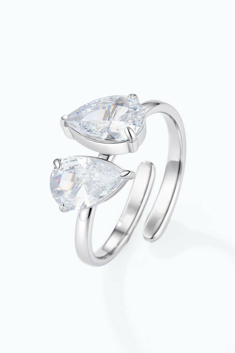 Bague Toi & Moi zircons poire en acier inoxydable 424AQ338