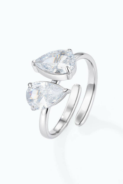 Bague Toi & Moi zircons poire en acier inoxydable 424AQ338