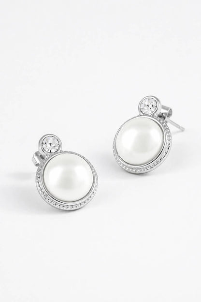 Boucles d’oreilles perle et zircon en acier 124AQ317