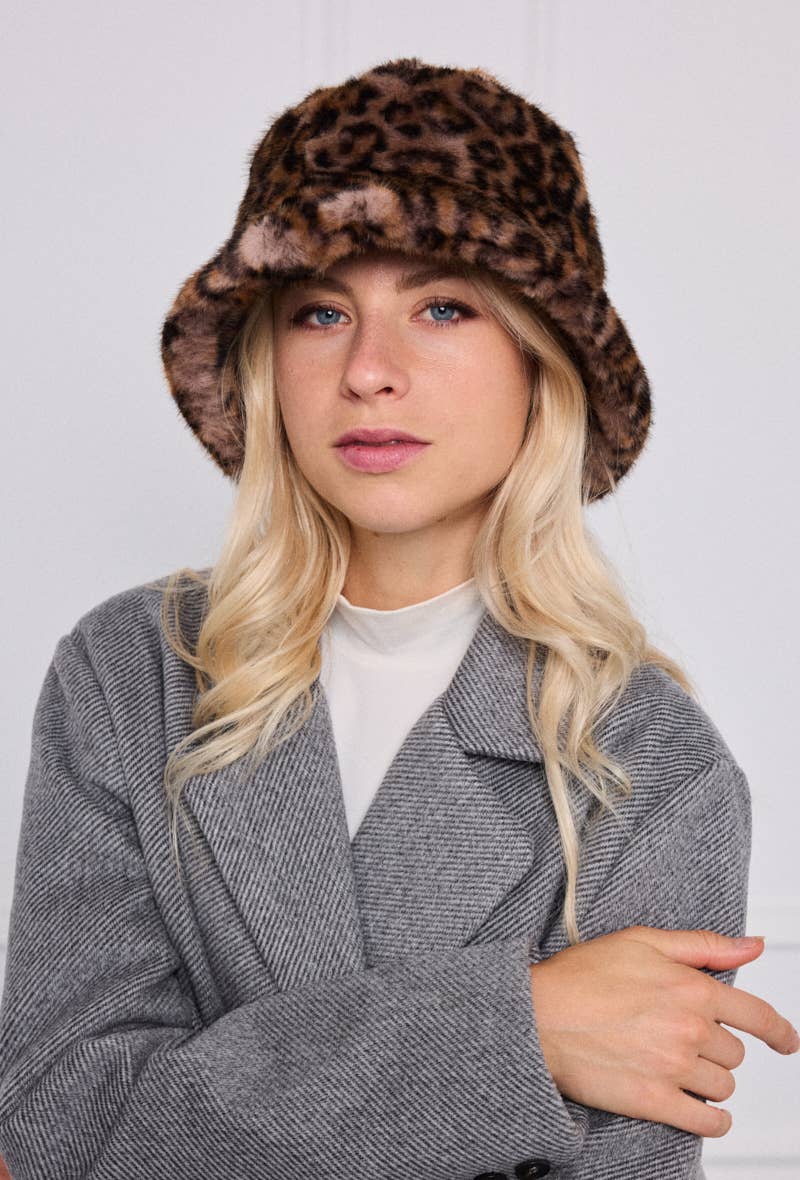 Faux leopard fur bucket hat MJ213SD