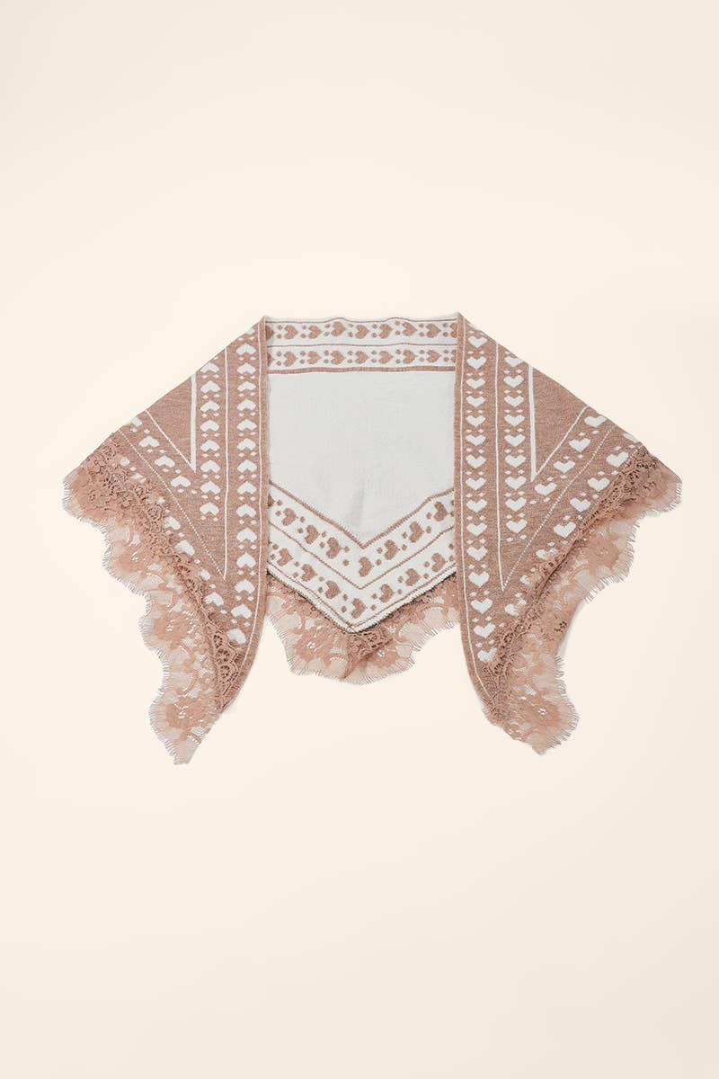 Écharpe triangle en laine bordure dentelle FL606DF