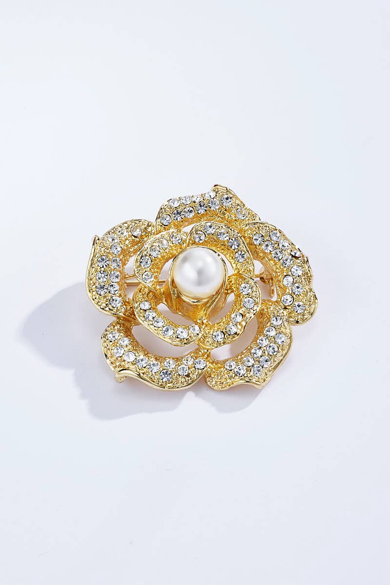 Broche en forme de fleur avec strass BHY03