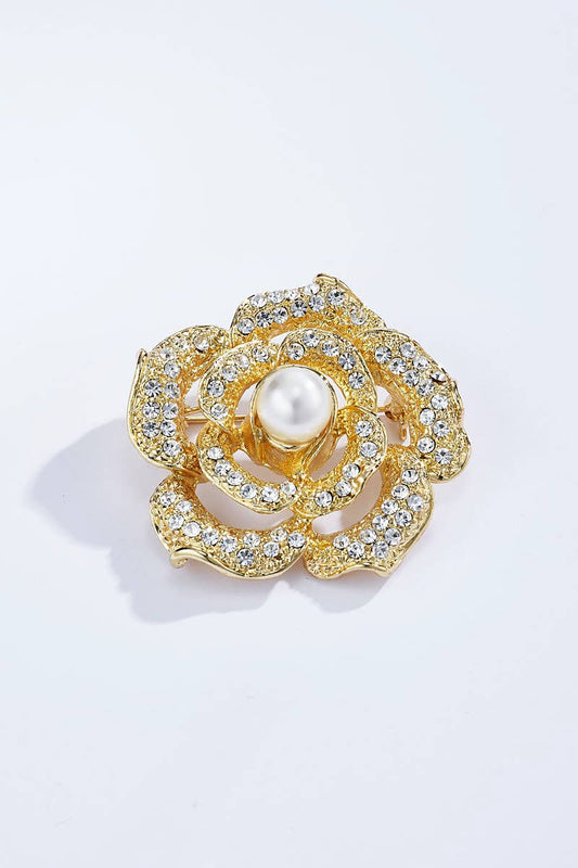 Broche en forme de fleur avec strass BHY03