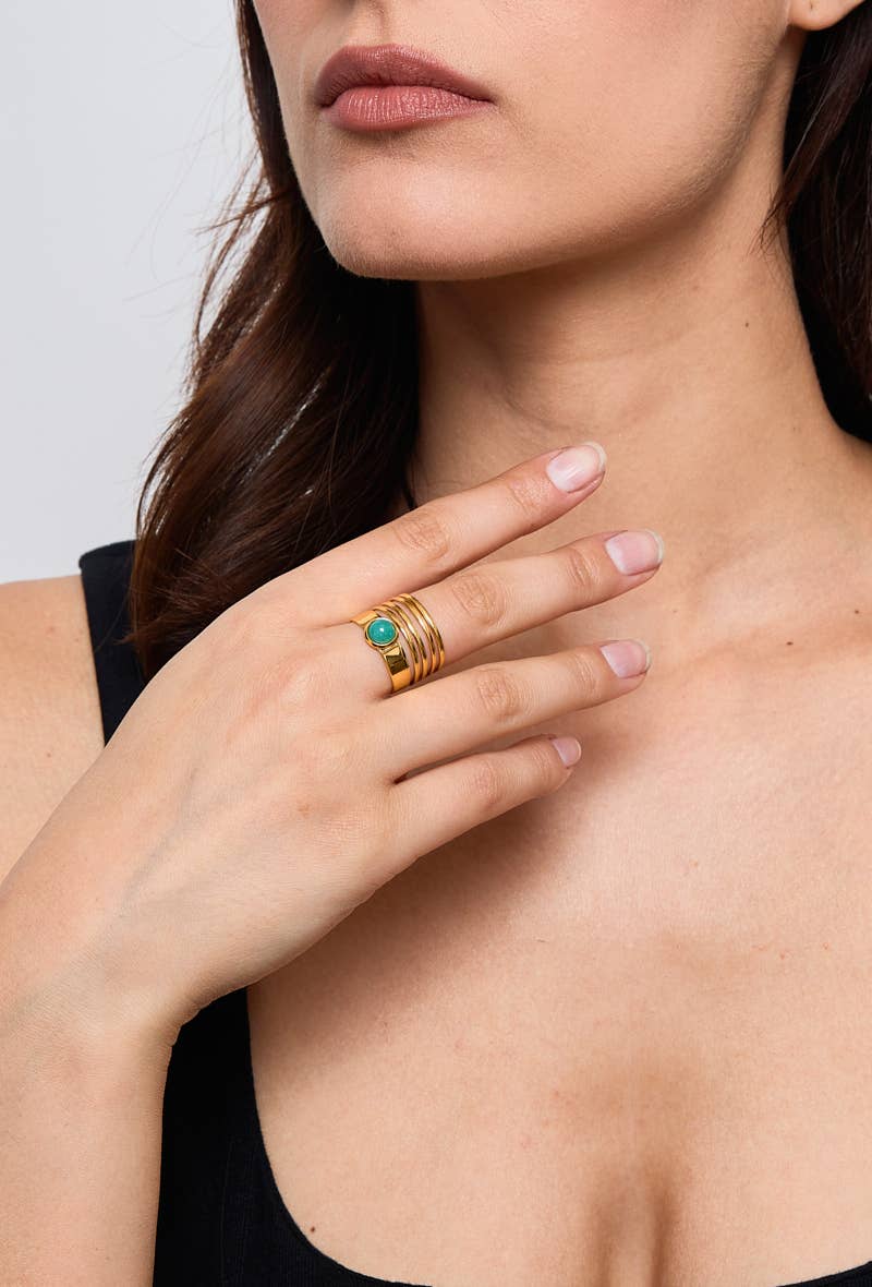 Bague avec pierre coloré en acier inoxydable 424RX108