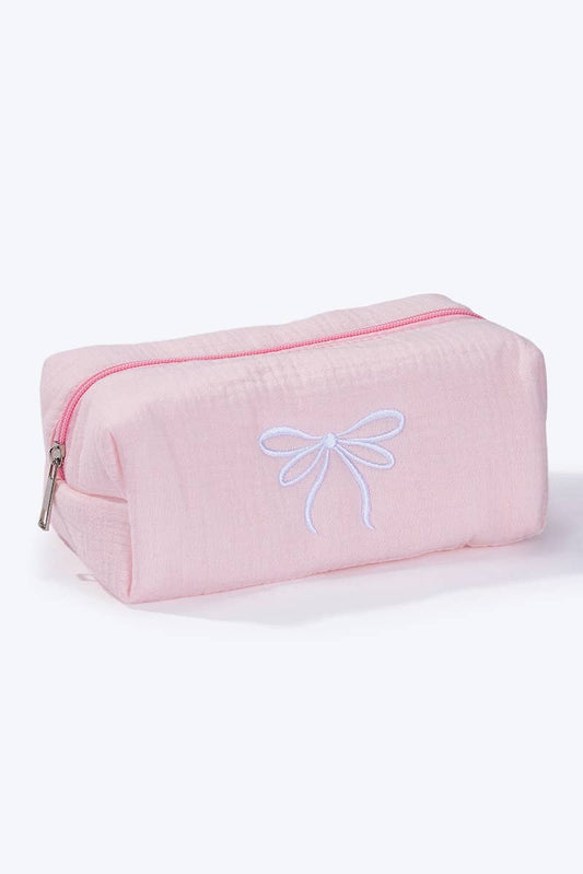 Pink toiletry bag with embroidered bow CY301JH