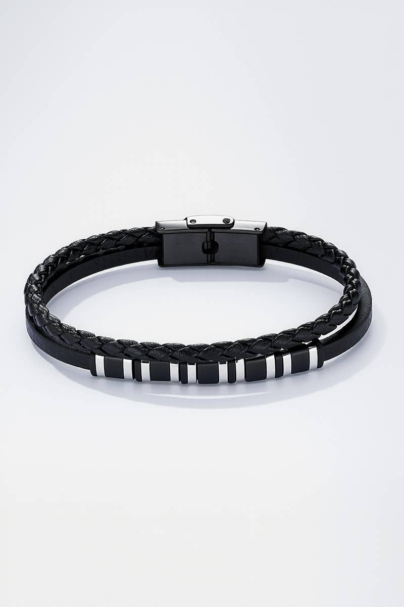 Leather and stainless steel bracelet 324OP74