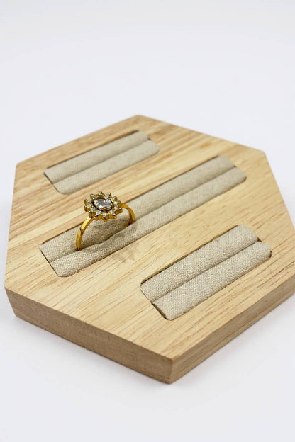 Hexagonal wooden ring display RY38