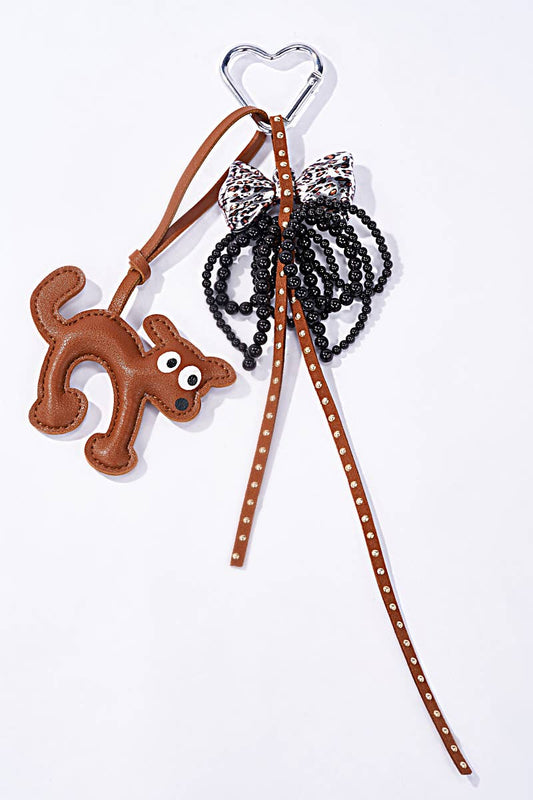 Dog and bow bag charm and keychain PC57