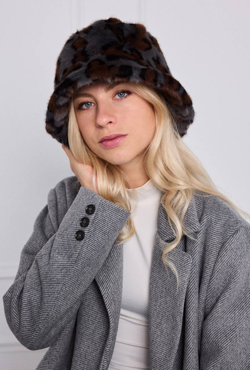 Faux leopard fur bucket hat MJ213SD
