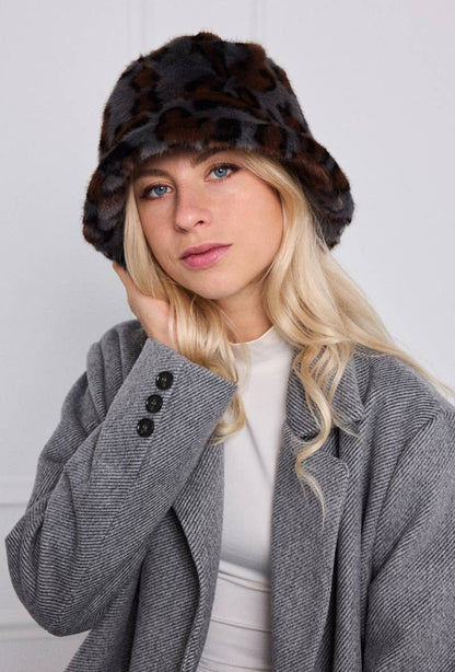 Faux leopard fur bucket hat MJ213SD