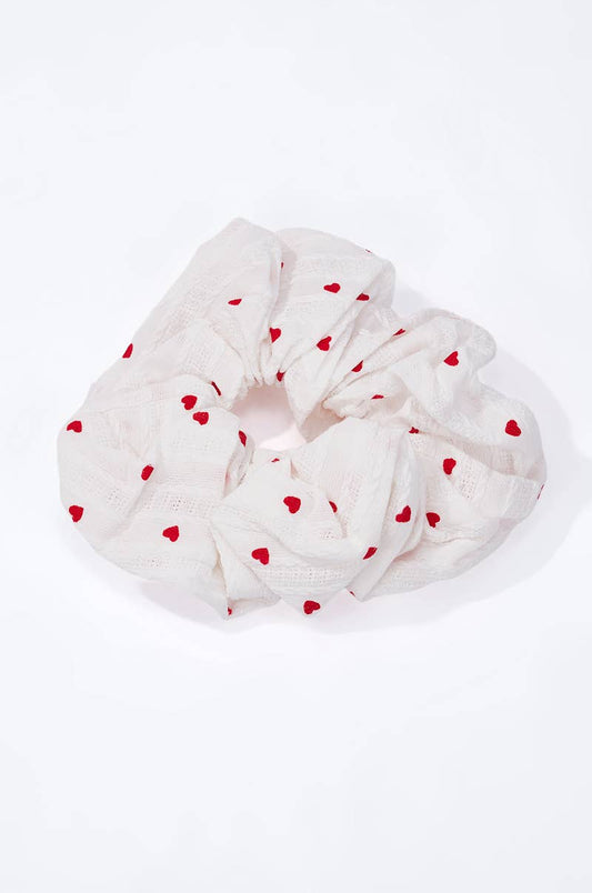 Chouchou blanc motif petits coeurs 12cm FQ205XQ