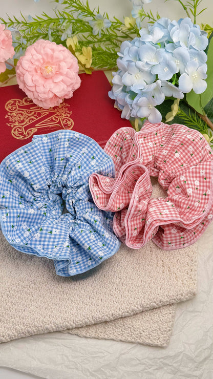 Gingham floral elastic scrunchie 17cm FQ222XQ