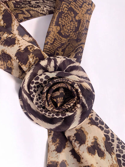 Animal print scarf with flower FL10