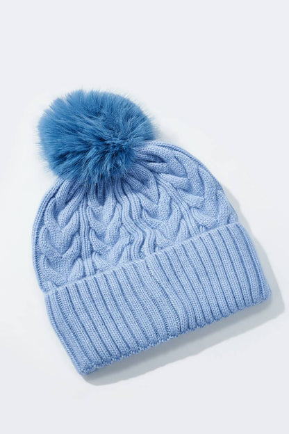 Cable-knit wool beanie with pom-pom MJ204SD