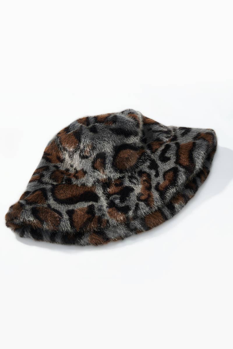 Faux leopard fur bucket hat MJ213SD