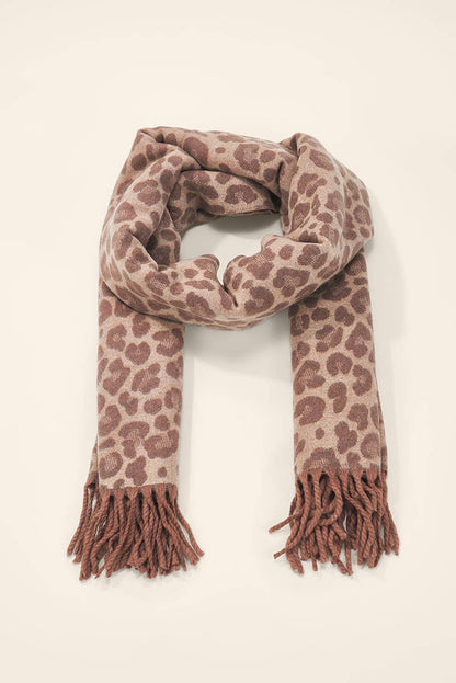 Leopard print wool scarf with fringe FL621DF